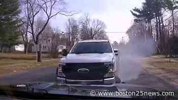 Close call: Hingham Police dash cam captures truck that nearly crashed into an officer’s cruiser - Boston 25 News