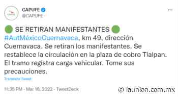 Liberada circulación en carretera México-Cuernavaca: Secretaría de Gobierno - Unión de Morelos
