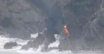 Woman stranded on Newquay cliff just above crashing 7ft waves - Cornwall Live