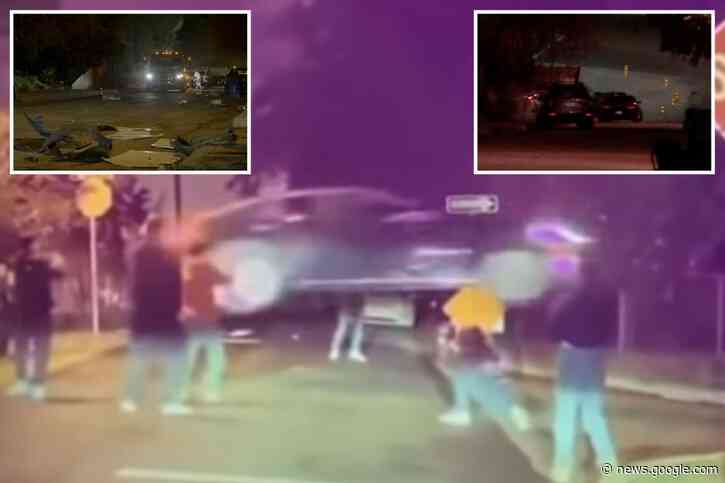 Tesla driver goes airborne in 'dangerous stunt' on Los Angeles street - New York Post