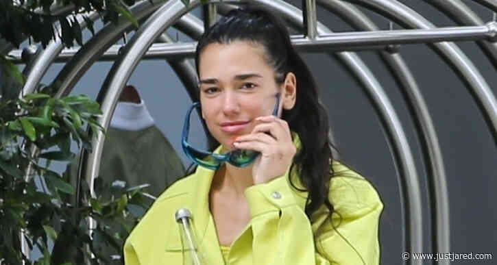 Dua Lipa Heads to the Studio in Hollywood Wearing Bright Outfit