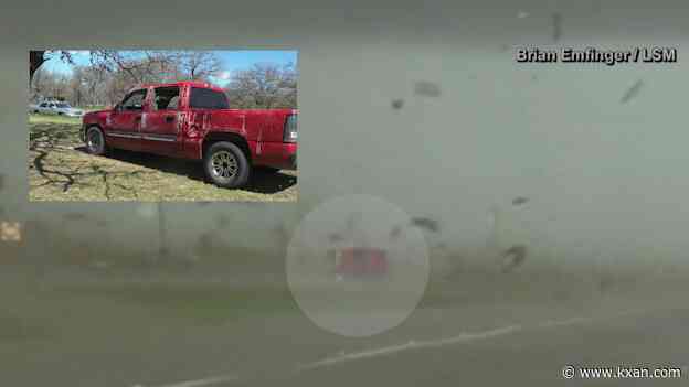 We found the red pickup truck that flipped over in Elgin tornado