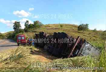 Carreta carregada de carne tomba na BR-356, entre Itaperuna e Italva - Campos 24 Horas | Seu Jornal Online. - Campos 24 Horas