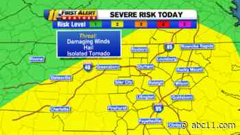 NC weather: Winds, hail, tornado possible with elevated severe storm risk today
