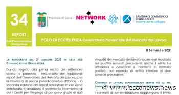 LECCO, MERCATO DEL LAVORO: POSITIVO L'ANDAMENTO DEL SECONDO SEMESTRE 2021 - Lecconews