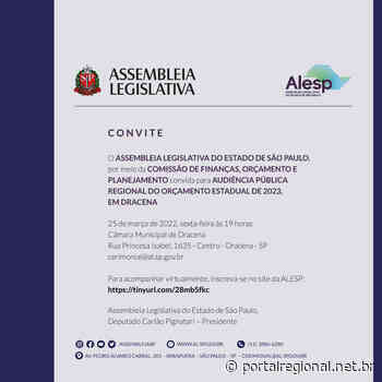 Câmara de Dracena sedia audiência pública do Orçamento Estadual 2023 nesta sexta-feira - Portal Regional