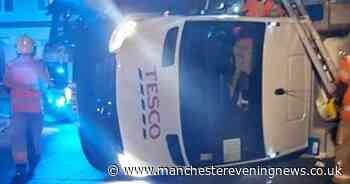 Tesco delivery van tips over in middle of road on quiet Bolton street - Manchester Evening News