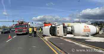 Cement truck rolls over on Delta Highway near Beltline - KEZI TV