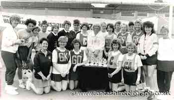 East Lancashire netball teams in the 1980s face the camera