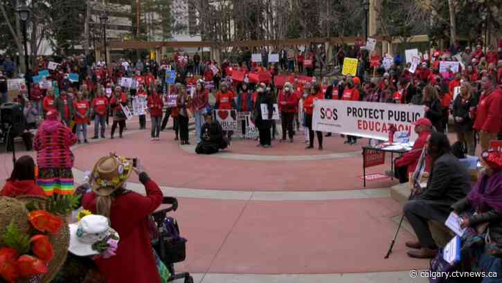 Calgarians join province-wide 'Ditch the Draft' protests against UCP curriculum plans