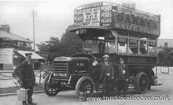 Walthamstow-built first mass-produced bus outside Loughton hotel