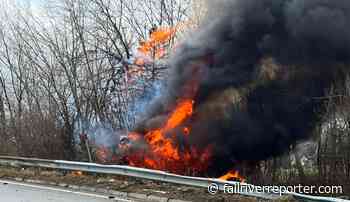 Tiverton, Fall River firefighters respond to fiery Route 24 rollover crash - Fall River Reporter
