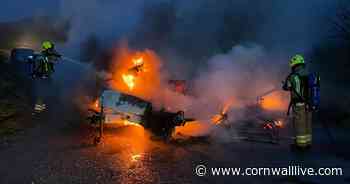 Firefighters battle flames as they engulf caravan in Cornwall - Cornwall Live