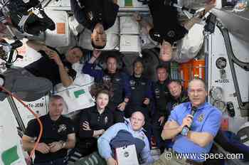 Ax-1, the first private crew to space station, welcomed aboard with astronaut pins