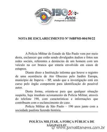 Polícia Militar divulga nota sobre relatos de um estuprador por Itapeva - Jornal Ita News