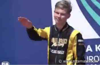 Un jeune pilote de karting russe fait un salut nazi sur un podium