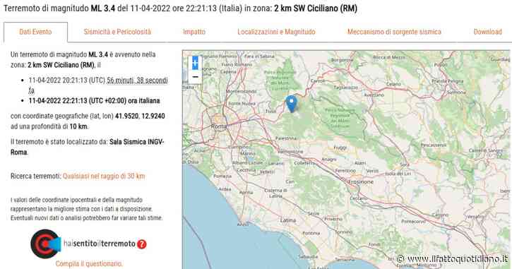 Terremoto di magnitudo 3.4 a Ciciliano, in provincia di Roma. I vigili del fuoco: “Non risultano segnalazioni di danni”