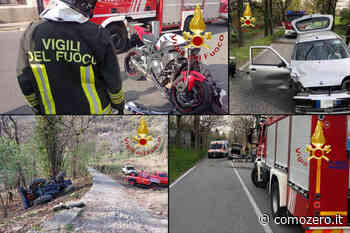 Schianto e 4 feriti a Erba, trattore ribaltato a Canzo, incidente tra moto a Porlezza. Lungo pomeriggio per i Vigili del fuoco - ComoZero