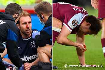 West Ham defender Craig Dawson busts nose for second time in four days after colliding with Brentford star... - The Sun