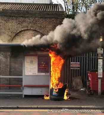 Dramatic picture when bus stop in Walthamstow was on fire
