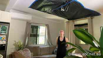 A storm left this hole in Gabriela's ceiling. The building sector's crisis means she'll have to fix it herself