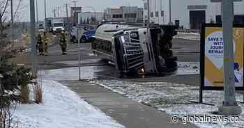 Police, fire respond to overturned diesel truck in southeast Calgary