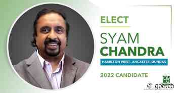 Syam Chandra nominated as Ontario Greens candidate in Hamilton West—Ancaster—Dundas - Green Party of Ontario