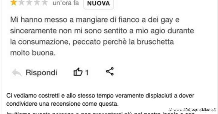 “Bruschetta buona, ma mi hanno messo dei gay accanto”: la recensione è omofoba, il titolare replica così