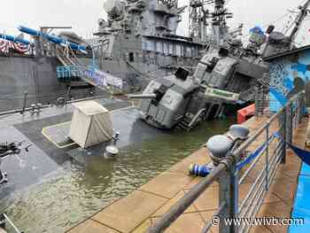 USS The Sullivans partially sinking