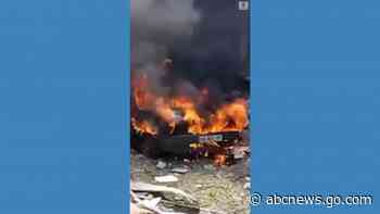 WATCH:  Emergency responders fight flames among Kharkiv rubble