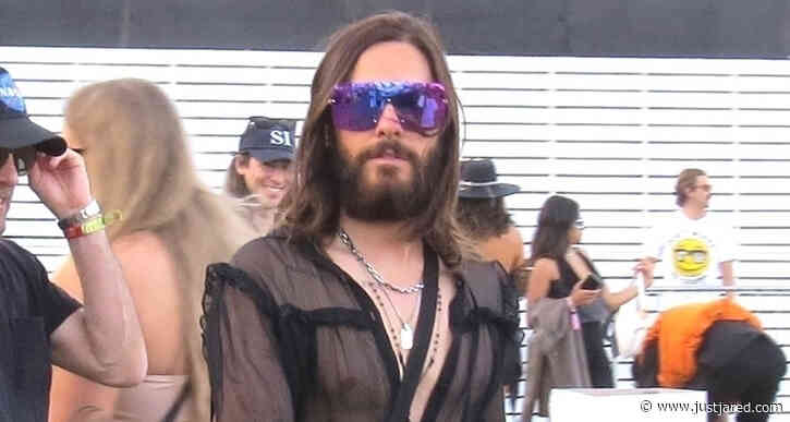 Jared Leto Sports Black Sheer Shirt at Coachella 2022