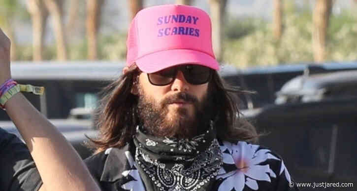 Jared Leto Sports Floral-Print Shirt & Pink Trucker Hat at Coachella 2022 Day 3