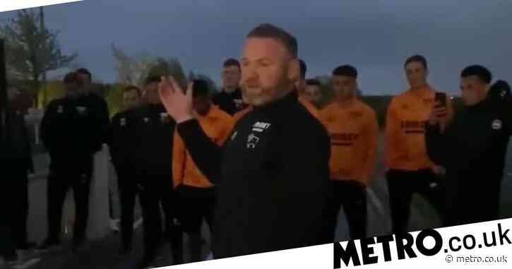 Wayne Rooney delivers speech to Derby fans outside training ground after club’s relegation