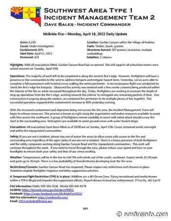 McBride Fire Update: April 18, 10:00 AM - nmfireinfo.com