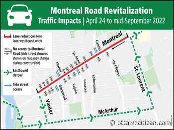 Construction closures begin Sunday on stretch of Montreal Road until mid-September