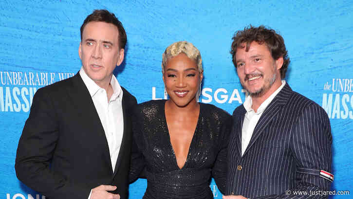 Nicolas Cage Joins 'Massive Talent' Co-Stars, Wife Riko, & Son Weston at L.A. Screening