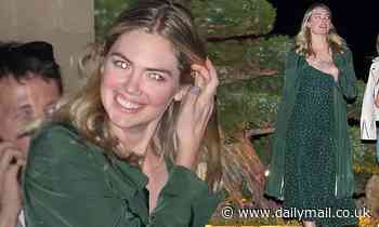 Kate Upton puts on a radiant display in a flowing green maxi dress as she steps out for dinner - Daily Mail