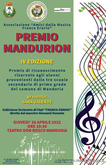 MANDURIA - Ritorna il Premio Mandurion: la IV edizione si svolgerà giovedì 28 aprile - ManduriaOggi