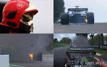 Formula 1, GP Imola: incendio sulla Williams, esplode una gomma ad Albon. FOTO - Sky Sport