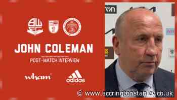 INTERVIEW: Coley's reaction on the defeat to Bolton - Accrington Stanley