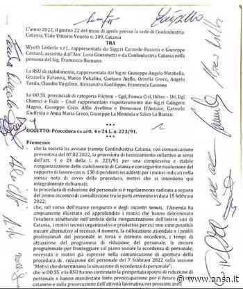 Pfizer: siglata ipotesi di accordo su sito di Catania - Agenzia ANSA