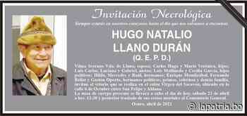 Invitación Necrológica: HUGO NATALIO LLANO DURÁN (QEPD) - Periódico La Patria (Oruro - Bolivia)