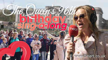 Amanda Holden celebrates the Queen's 96th birthday outside Buckingham Palace - Heart