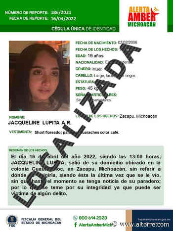 A salvo, localiza FGE a adolescente reportada como desaparecida en Zacapu - Altorre