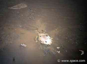 Ingenuity Mars helicopter snaps amazing photos of Perseverance rover's landing gear (video)