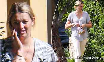 Karl Stefanovic's wife Jasmine speaks on the phone outside her Sydney home - Daily Mail