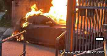 Footage shows huge fire engulf car in Bugle - Cornwall Live