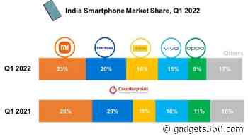 India Smartphone Shipments Saw 1 Percent Dip in Last Quarter, Xiaomi Leading Brand: Counterpoint