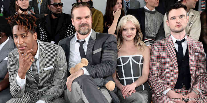 David Harbour Cuddles a Teddy Bear at Thom Browne Fashion Show With Maisie Williams & Danai Gurira