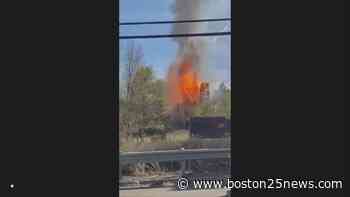 Movie screen catches fire at abandoned drive-in theater in Sutton - Boston 25 News